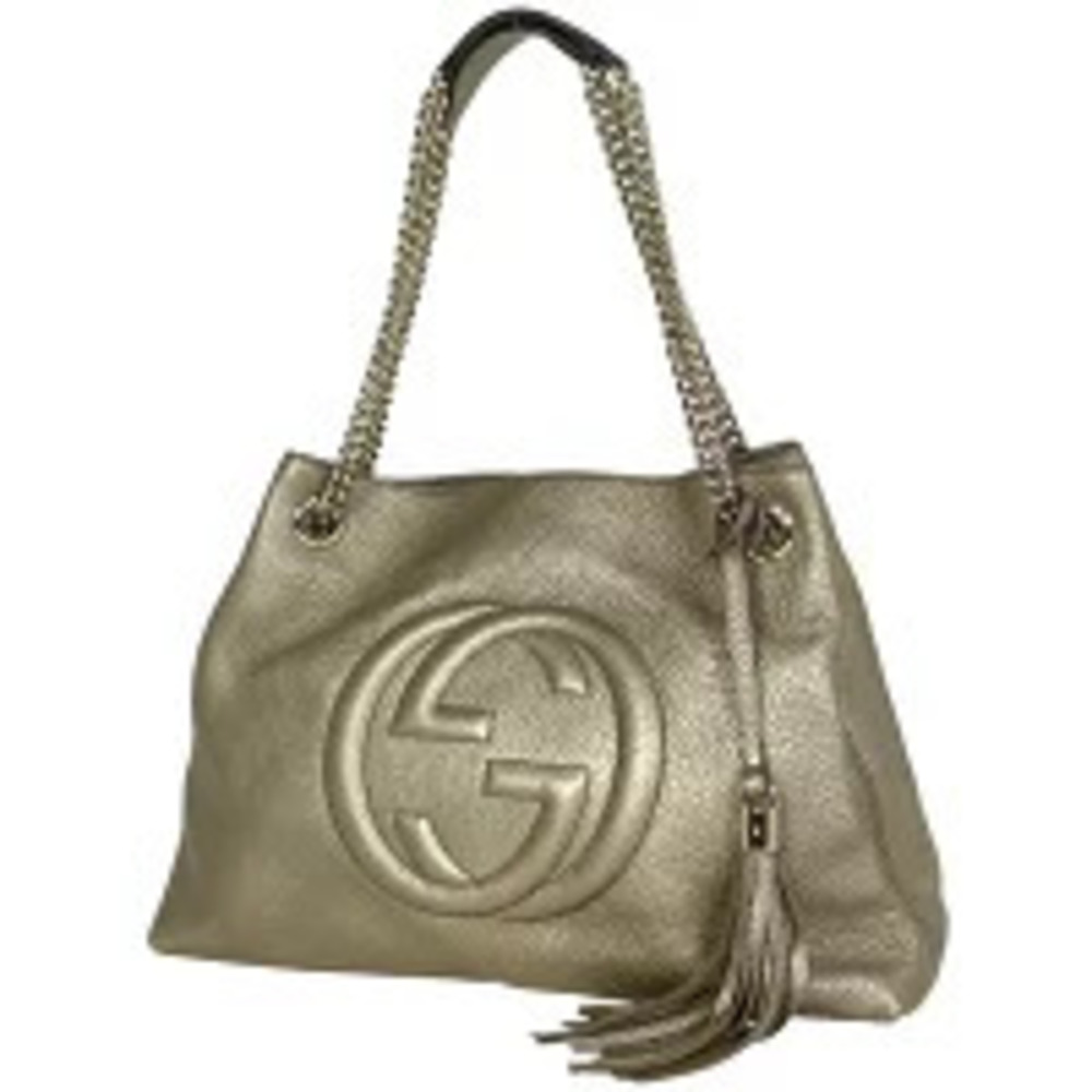 Gucci Soho Chain Shoulder Bag Fringe Tassel Interlocking GG Leather Gold